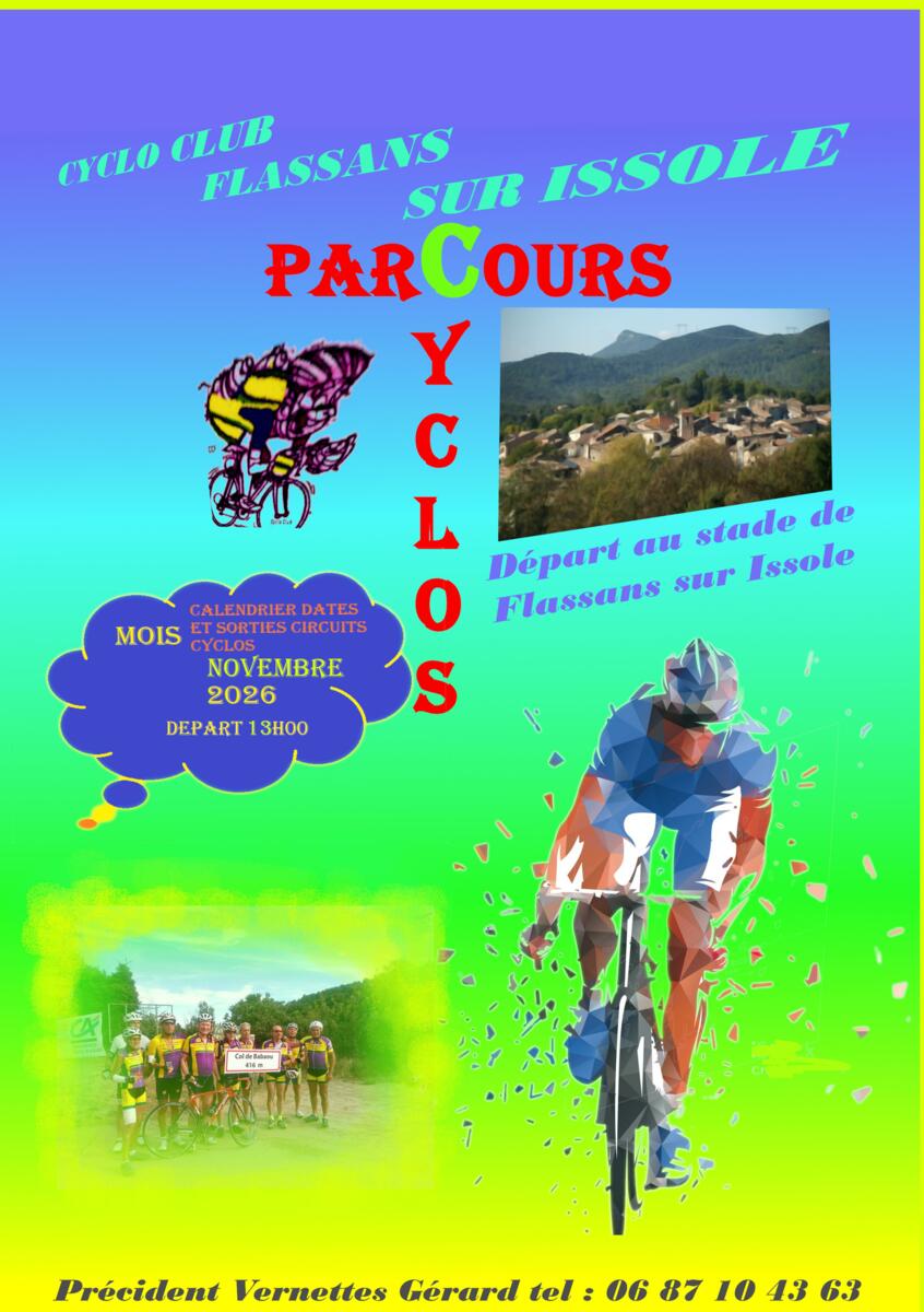 PROGRAMME DU MOIS DE NOVEMBRE DES SORTIES CYCLOS